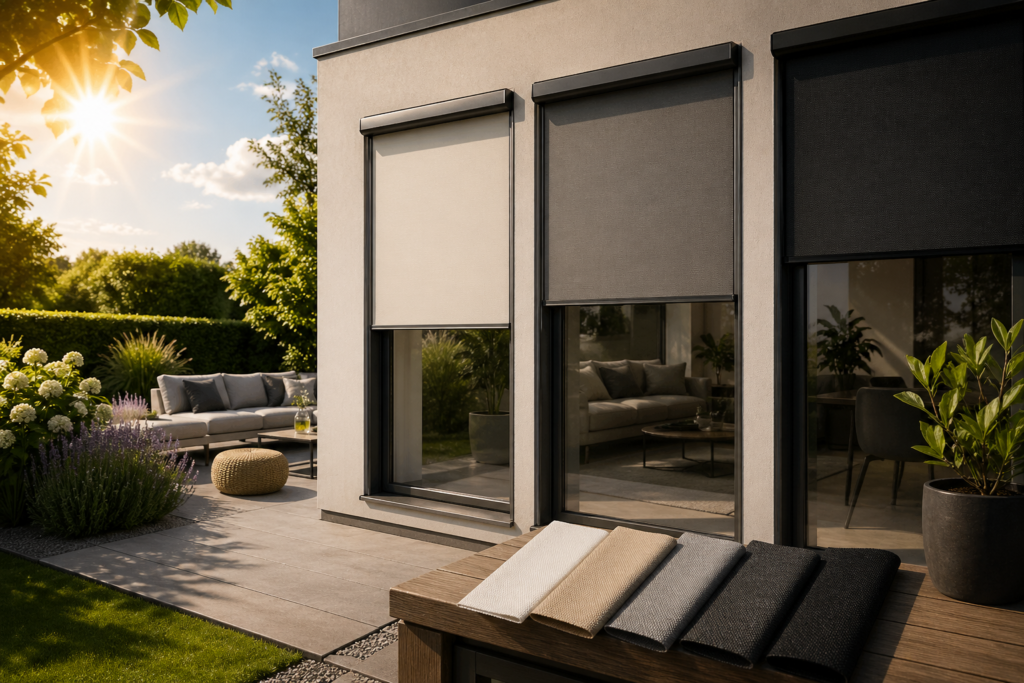 Woning met lichte zonwering screens die zonlicht reflecteren en warmte buiten houden – welke kleur screen houdt meeste warmte tegen